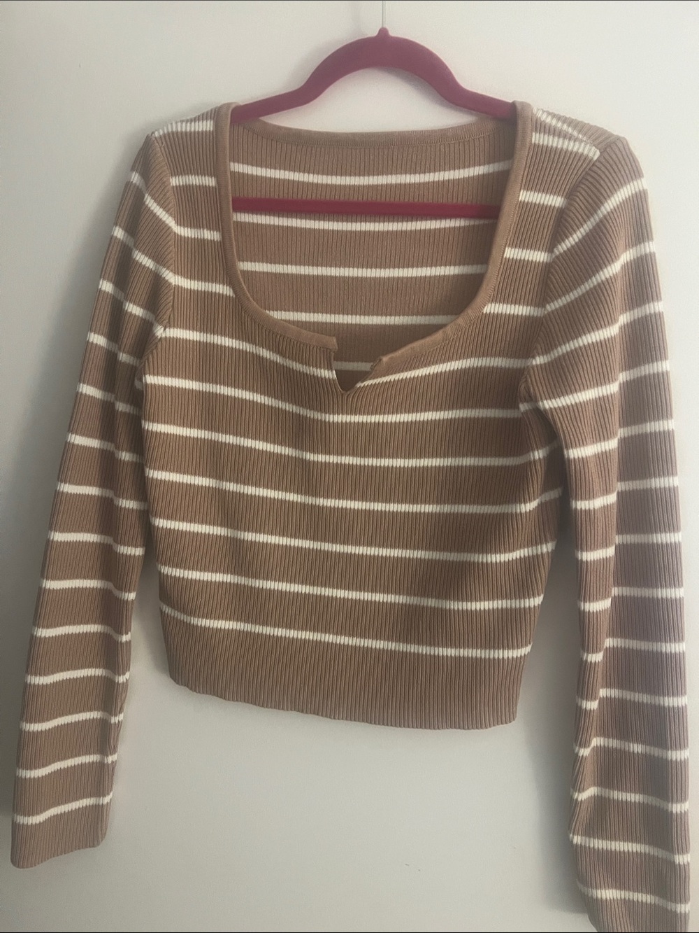 Aerie Women's Light Brown and White light Stretchy Sweater